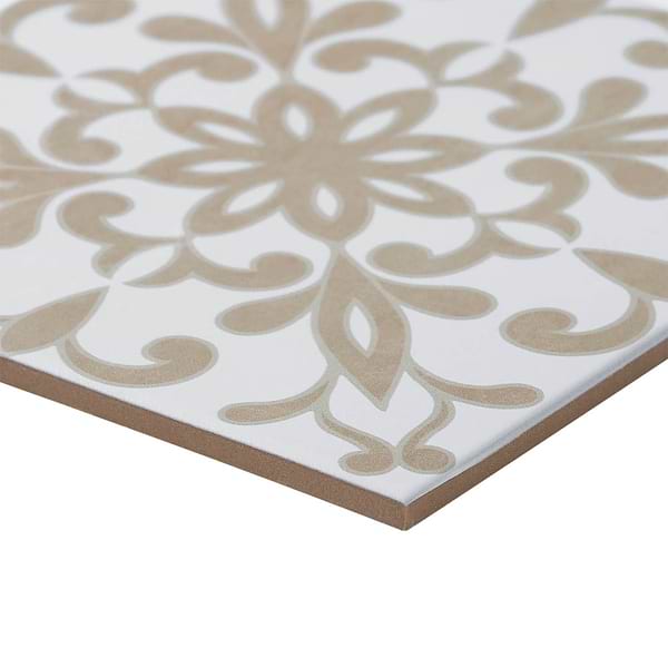 Elowynn Medallion Shell White 8x8 Matte Porcelain Tile by Kravet in Beige & Cream, View 8, open zoomed image