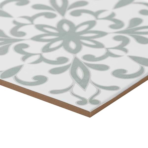 Elowynn Medallion Salt White 8x8 Matte Porcelain Tile by Kravet in Green, White, View 8, open zoomed image
