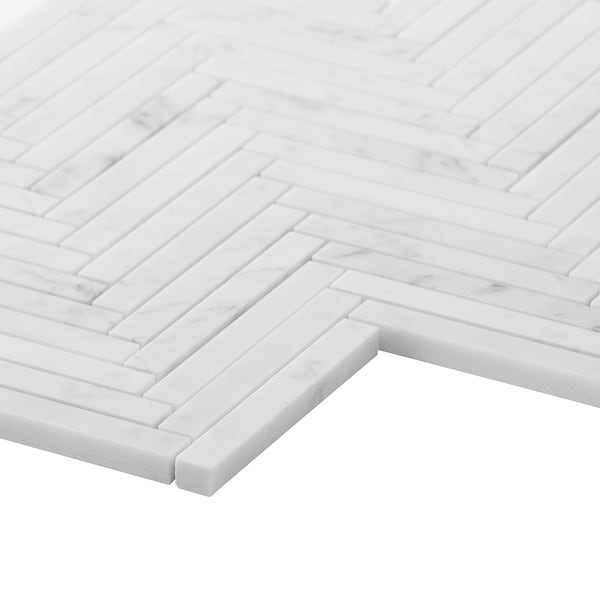 Bianco Carrara 1/2x4 Herringbone Honed Marble Mosaic Tile