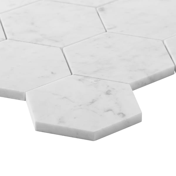 Bianco Carrara 4" Hexagon Honed Marble Mosaic Tile