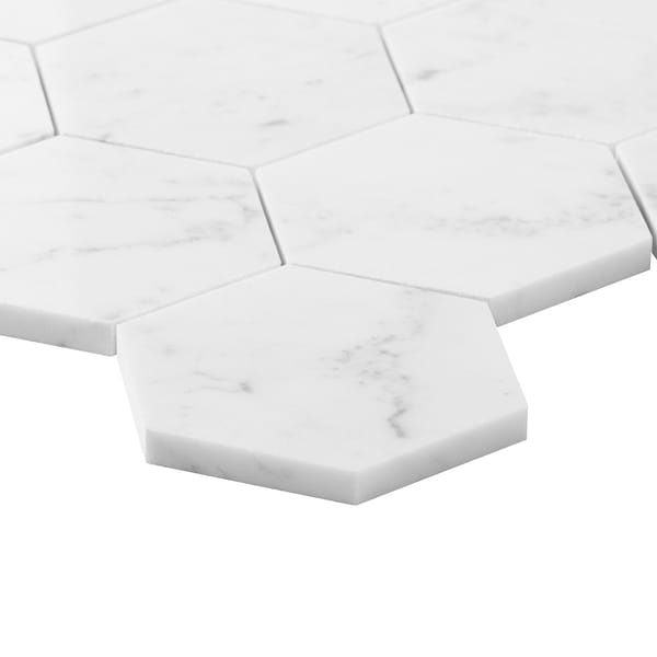 Bianco Carrara 4" Hexagon Polished Marble Mosaic Tile