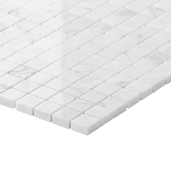 Bianco Carrara 1x1 Polished Marble Mosaic Tile in White, View 8, open zoomed image