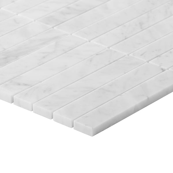 Bianco Carrara 1x6 Stacked Polished Marble Mosaic Tile