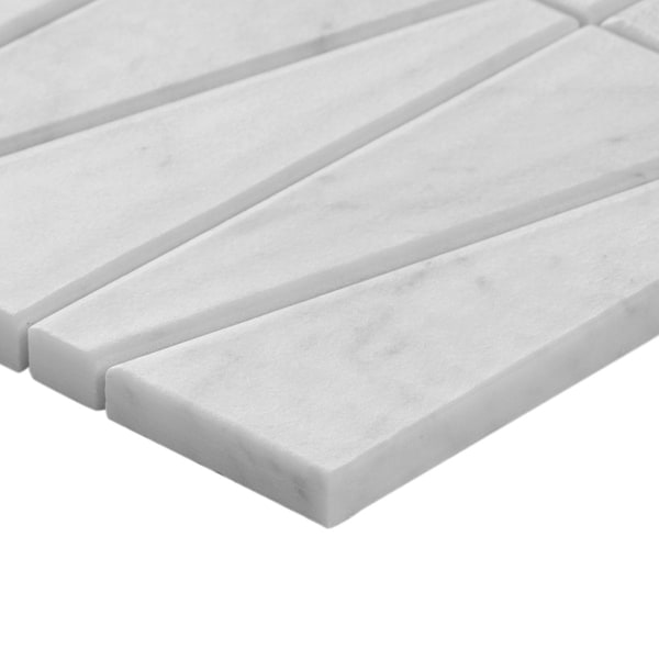 Velour Bianco Carrara 2x6 Trapezoid Leather Marble Mosaic Tile in White, View 8, open zoomed image