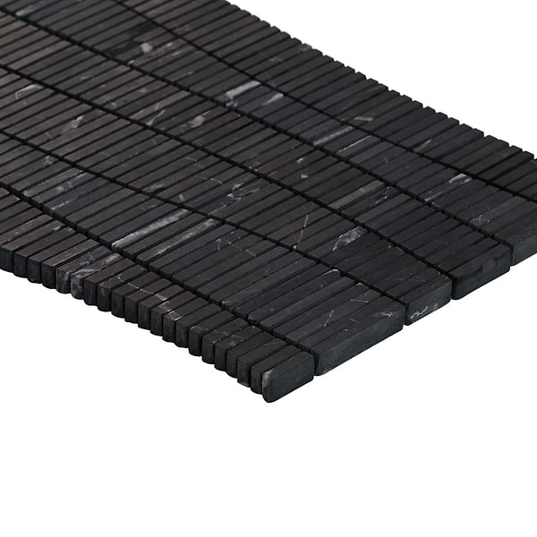 Ladera Nero Marquina Honed Marble Wave Micro Mosaic Tile in Black, View 8, open zoomed image