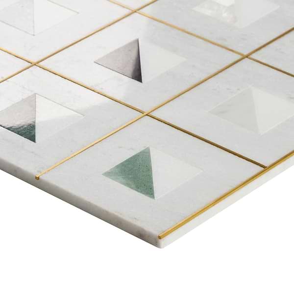 Adaya  Multicolor 4x4 Polished Marble, Pearl and Brass Mosaic Tile in White with gray and gold veining, View 8, open zoomed image