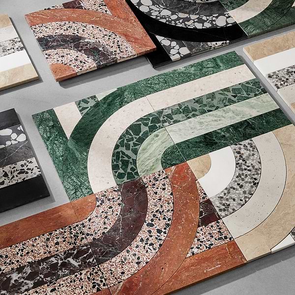 Elizabeth Sutton Arc Interlock Canyon Terracotta 12x12 Honed Marble and Terrazzo Mosaic Tile