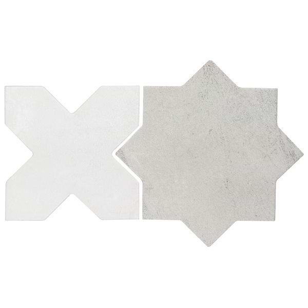 Parma Dove Gray Matte Star and White Matte Cross 6" Terracotta Look Porcelain Tile