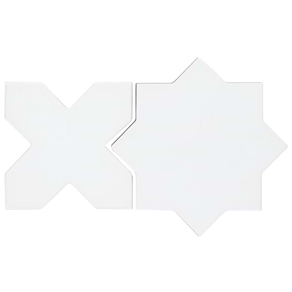 Parma White Polished Star and White Polished Cross 6" Terracotta Look Porcelain Tile