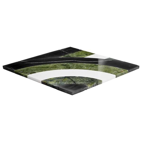 Elizabeth Sutton Arc Oval Soul Green & Black 12x12 Polished Marble Mosaic Tile