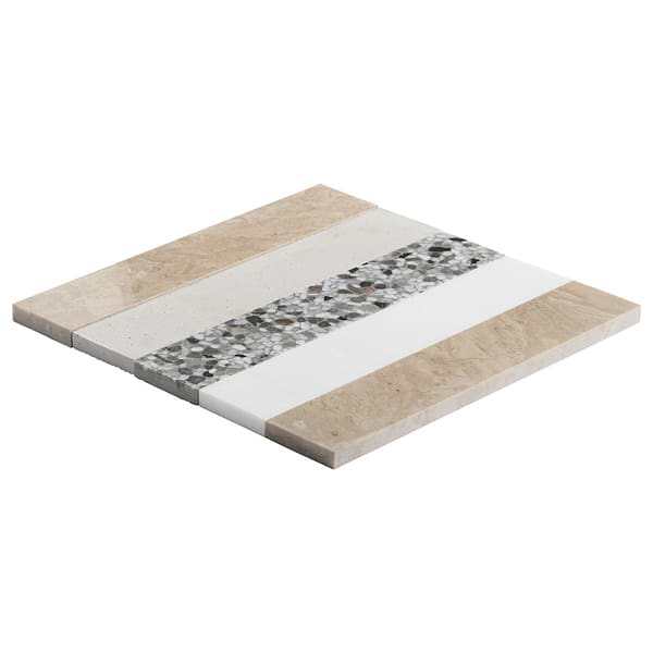 Elizabeth Sutton Arc Linear Desert Beige 12x12 Honed Marble and Terrazzo Mosaic Tile