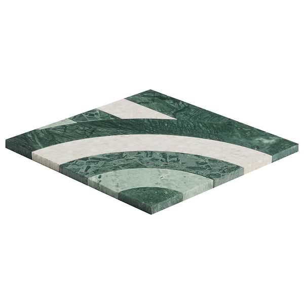 Elizabeth Sutton Arc Wave Forest Green 12x12 Honed Marble and Terrazzo Mosaic Tile