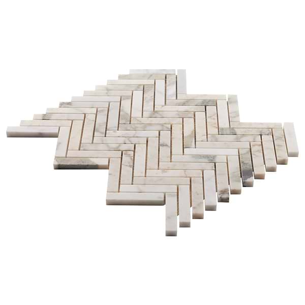 Calacatta Verde Premium 1x3 Herringbone Honed Marble Mosaic Tile