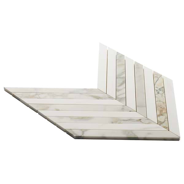 Calacatta Verde Premium and Bianco Dolomite 3x9 Chevron Honed Marble Mosaic Tile