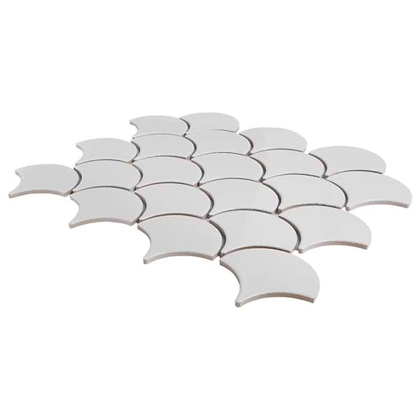 Serenity White 3" Fish Scale Polished Porcelain Mosaic Tile