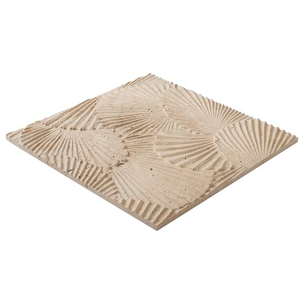 Okeanos Carved Cream Travertine 16x16 3D Honed  Tile