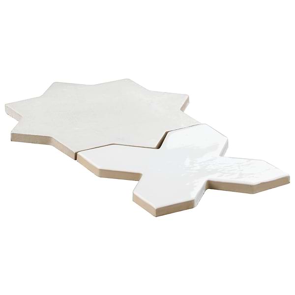 Parma White Matte Star and White Polished Cross 6" Terracotta Look Porcelain Tile