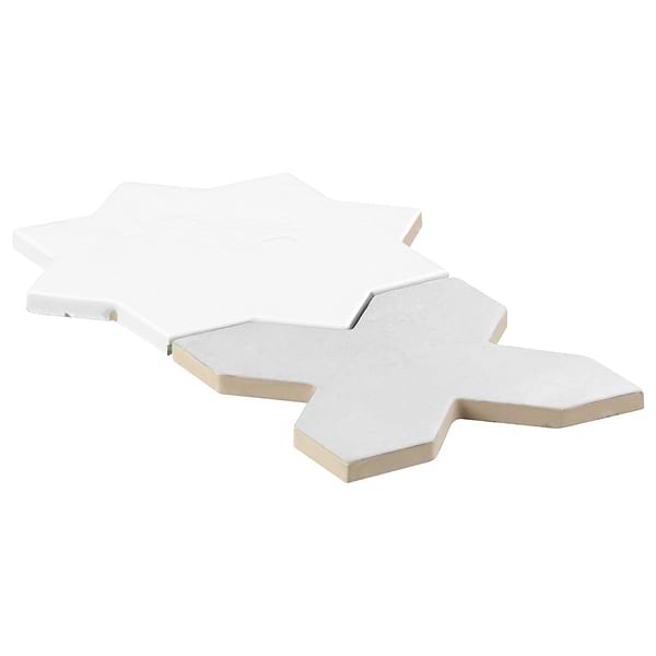 Parma White Polished Star and White Matte Cross 6" Terracotta Look Porcelain Tile
