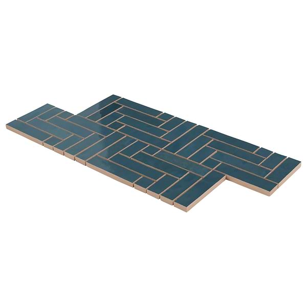 Zelora Coastal Blue Herringbone Glosrry Ceramic Mosaic Tile