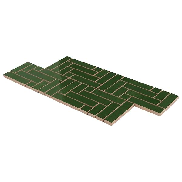 Zelora Forest Green Herringbone Glossy Ceramic Mosaic Tile