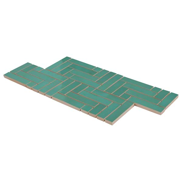 Zelora Mint Green Herringbone Glossy Ceramic Mosaic Tile