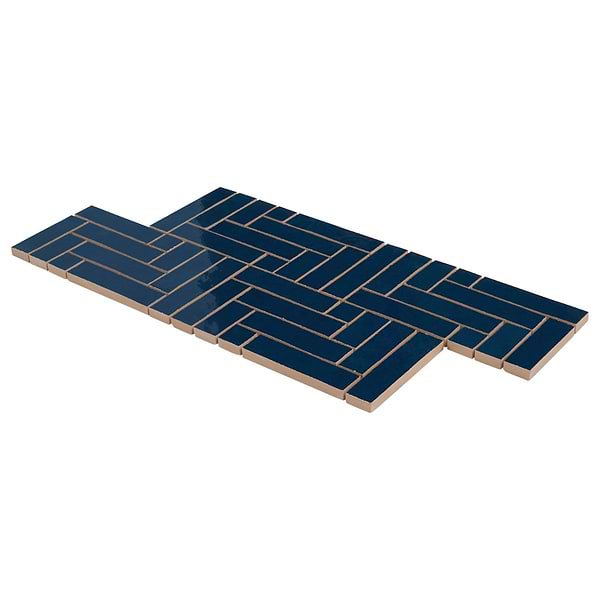 Zelora Marine Blue Herringbone Glossy Ceramic Mosaic Tile