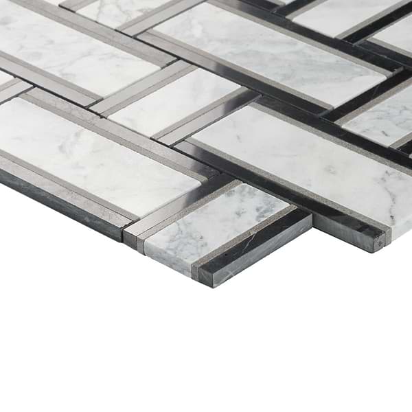 Esplanade Gray and Nero Marquina Polished Marble Mosaic Tile in Gray, White, Black, View 8, open zoomed image