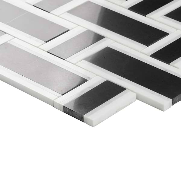 Esplanade Nero Marquina and Bianco Carrara Polished Marble Mosaic Tile