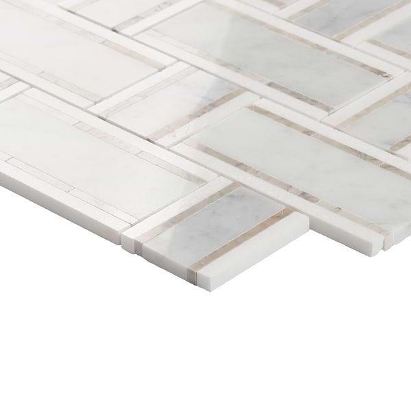 Esplanade Bianco Carrara and Thassos Polished Marble Mosaic Tile