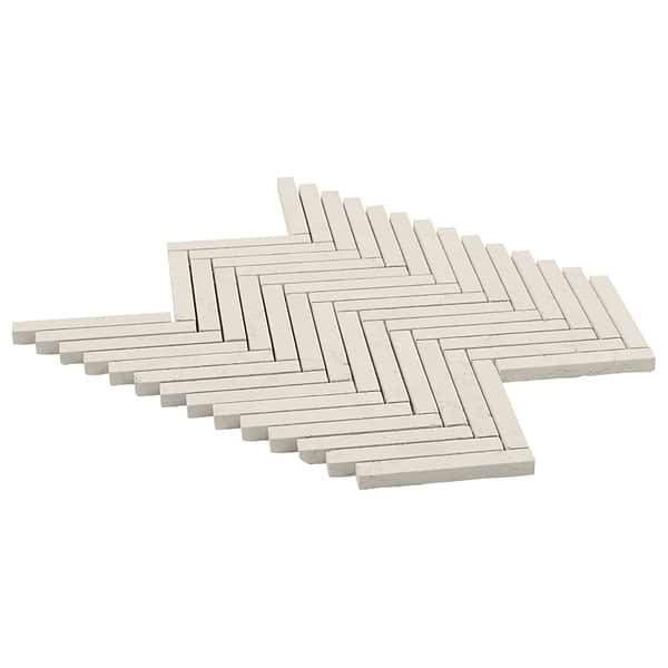 Bianco Perlino 1.5x4 Herringbone Brushed Marble Mosaic Tile