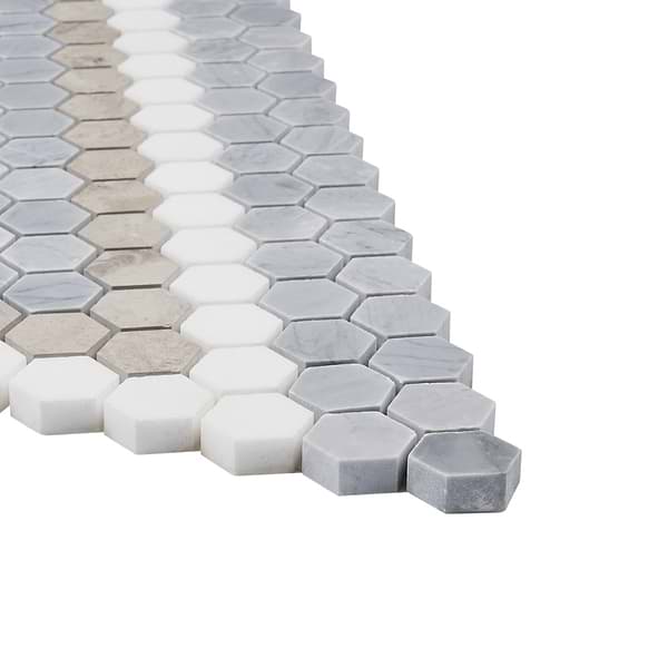 Juno Diamond Beige and Gray 1" Hexagon Polished Marble Mosaic Tile