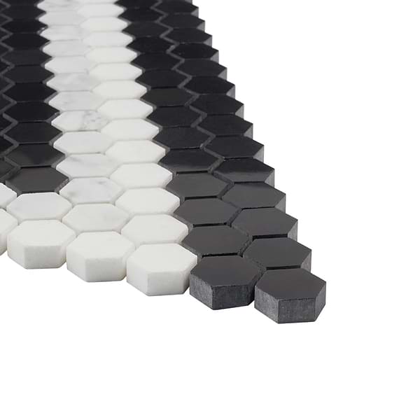 Juno Diamond Black and White 1" Hexagon Polished Marble Mosaic Tile