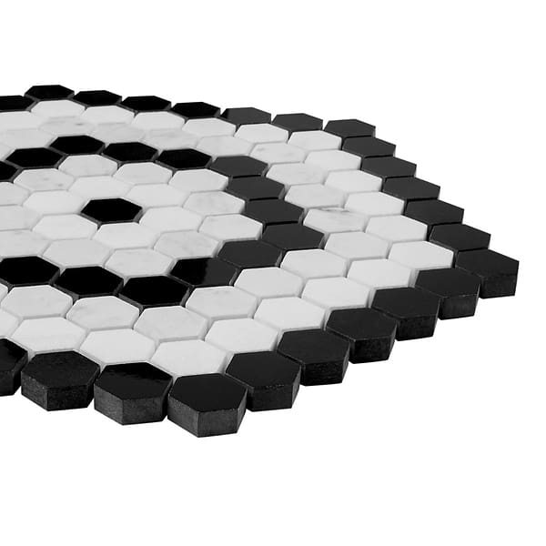 Juno Honeycomb Black and White 1" Hexagon Polished Marble Mosaic Tile