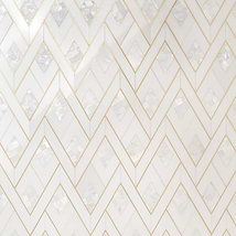 Zeta Pearl White Polished Marble- Pearl and Brass Waterjet Mosaic Tile