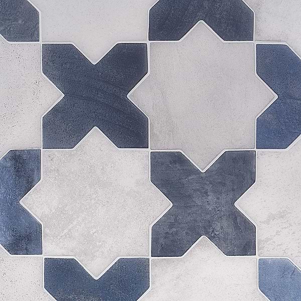 Parma White Matte Star and Denim Blue Matte Cross 6" Terracotta Look Porcelain Tile