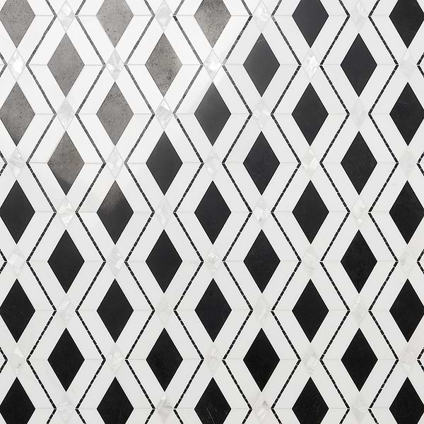 Diana Nero Black & White Polished Marble and Pearl Mosaic Tile