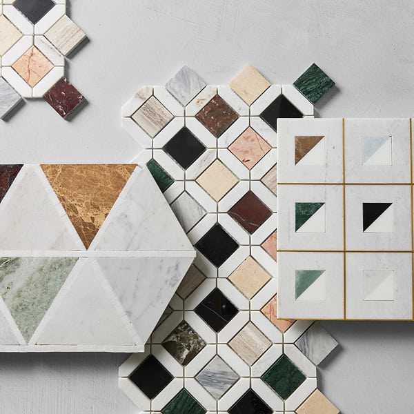 Valerie Multicolor 6" Triangle Polished Marble Mosaic Tile in Multicolor, View 9, open zoomed image