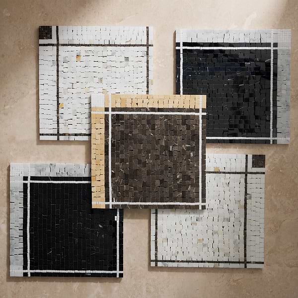 Lattica Nero Marquina Polished Marble Micro Mosaic Tile in Black, White, View 9, open zoomed image