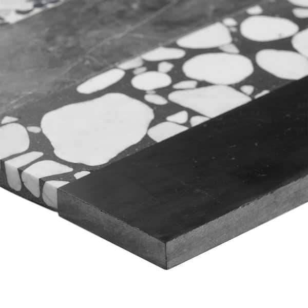 Elizabeth Sutton Arc Interlock Noir Black & White 12x12 Honed Marble and Terrazzo Mosaic Tile