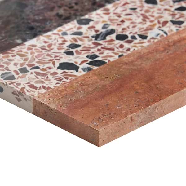 Elizabeth Sutton Arc Stripes Canyon Terracotta 12x12 Honed Marble and Terrazzo Mosaic Tile