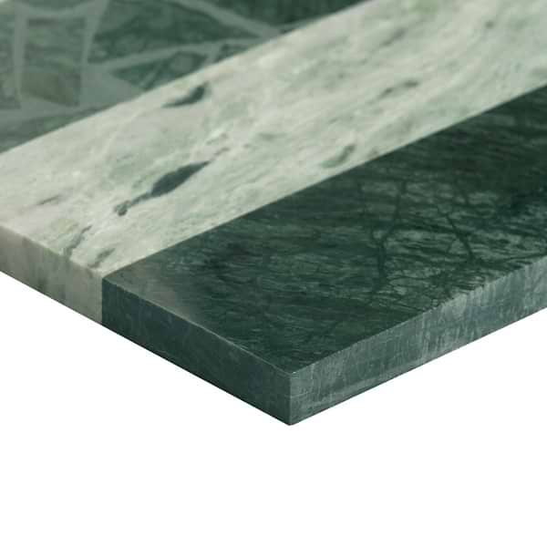 Elizabeth Sutton Arc Stripes Forest Green 12x12 Honed Marble and Terrazzo Mosaic Tile