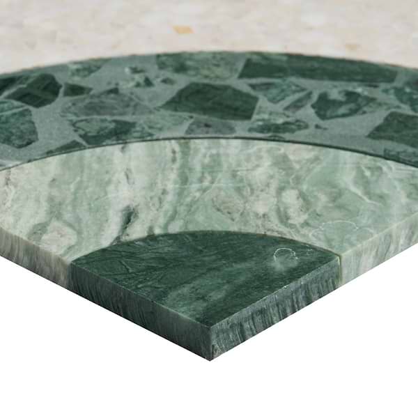 Elizabeth Sutton Arc Wave Forest Green 12x12 Honed Marble and Terrazzo Mosaic Tile