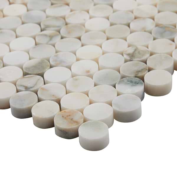 Calacatta Verde Premium 1" Penny Round Honed Marble Mosaic Tile
