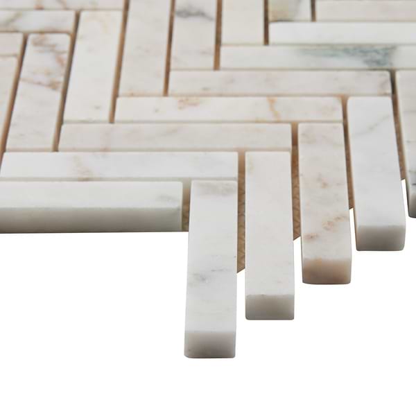 Calacatta Verde Premium 1x3 Herringbone Honed Marble Mosaic Tile