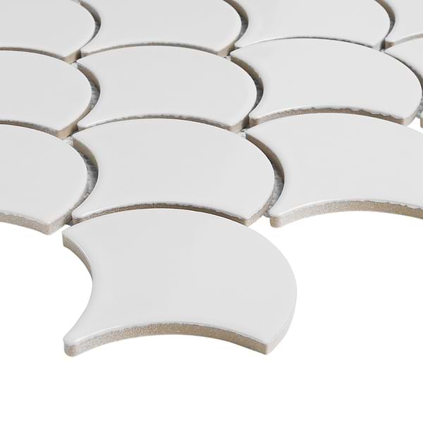 Serenity White 3" Fish Scale Polished Porcelain Mosaic Tile