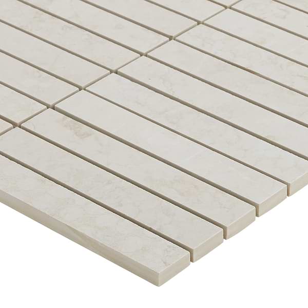 Corretta Deco Bianco White 1x6 Stacked Semi-Polished Mosaic Tile in Warm White, View 9, open zoomed image