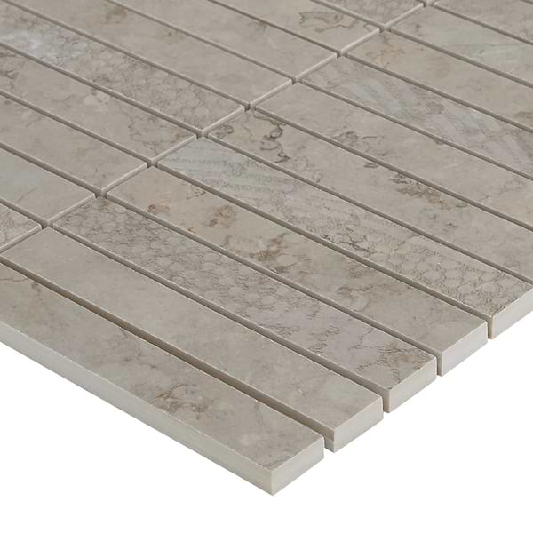 Corretta Deco Warm Gray 1x6 Stacked Semi-Polished Mosaic Tile in Gray, View 9, open zoomed image