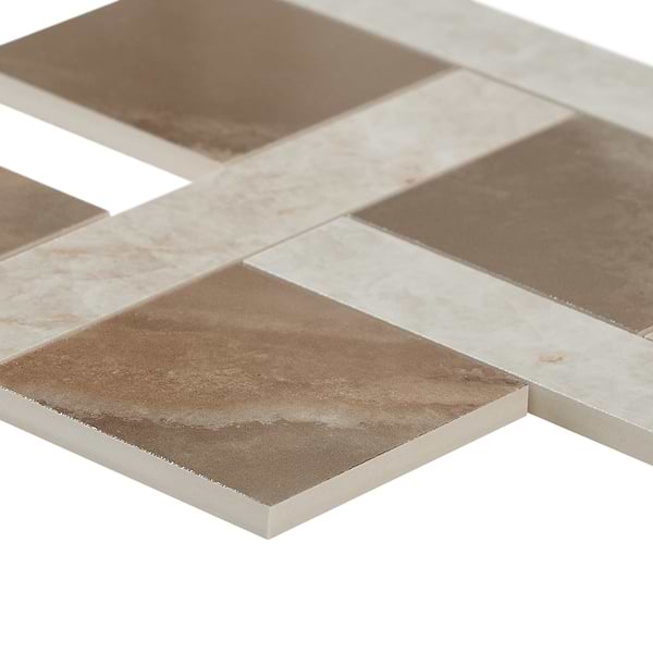 Grand Taj Mahal Cleo Dark Brown and Beige Polished Porcelain Mosaic Tile in Brown, Beige, View 8, open zoomed image