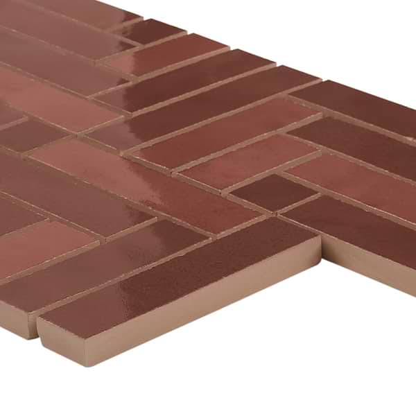 Zelora Chestnut Brown Herringbone Ceramic Mosaic Tile