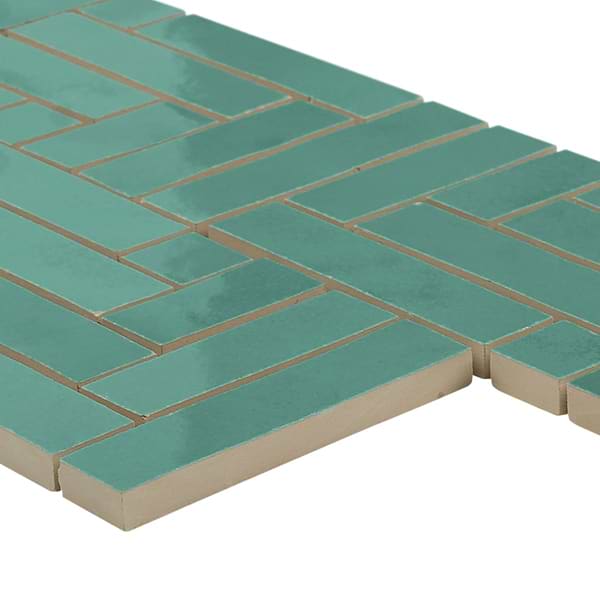 Zelora Mint Green Herringbone Glossy Ceramic Mosaic Tile